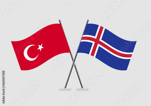 Turkey and Iceland vector flags in stylized display for diplomacy