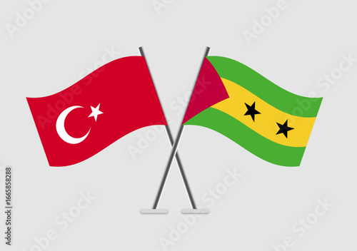 Turkey and Sao Tome and Principe vector flags visual with flat pole effect