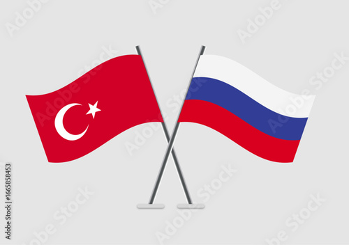 Turkey and Russia vector flags shown in treaty-style illustration