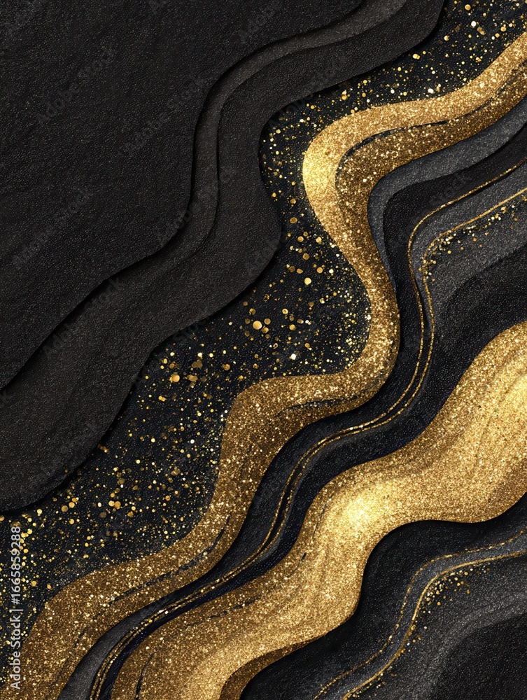 Fototapeta premium floating gold glitter lines on black background