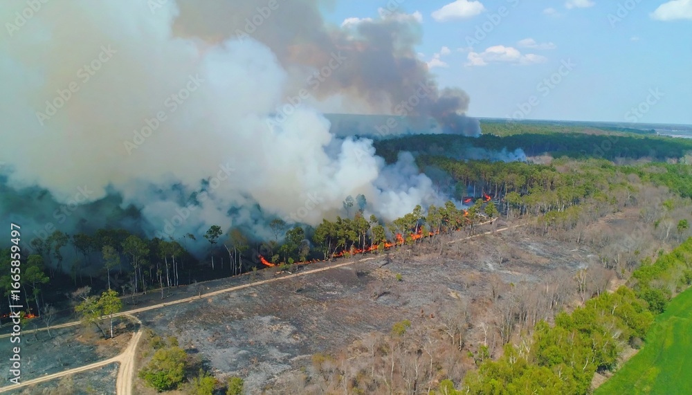 Fototapeta premium Aerial Forest Fire Destruction.