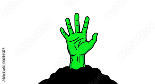 Digital Illustration of a Vibrant Green Hand Emerging from Black Soil, Symbolizing Growth, Innovation, and Environmental Awareness for Business, Technology, and Nature Conservation Campaigns