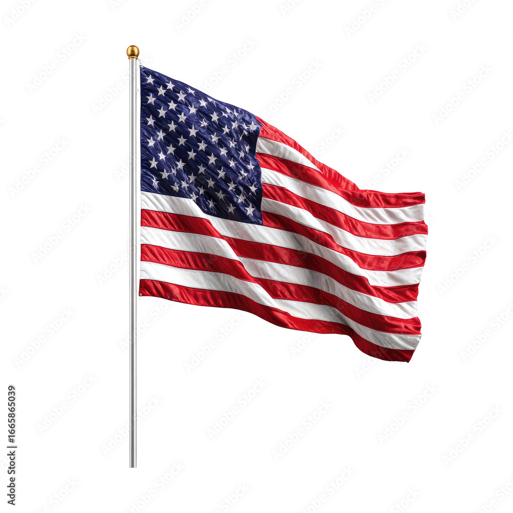 Fototapeta premium American flag waving on a flagpole with a black background