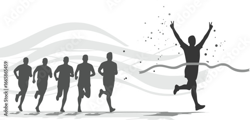 Group of marathon runners on abstract swirl backgr. Vector illustration of a group of marathon runners competing in a street race on abstract swirl background. EPS 10 version.