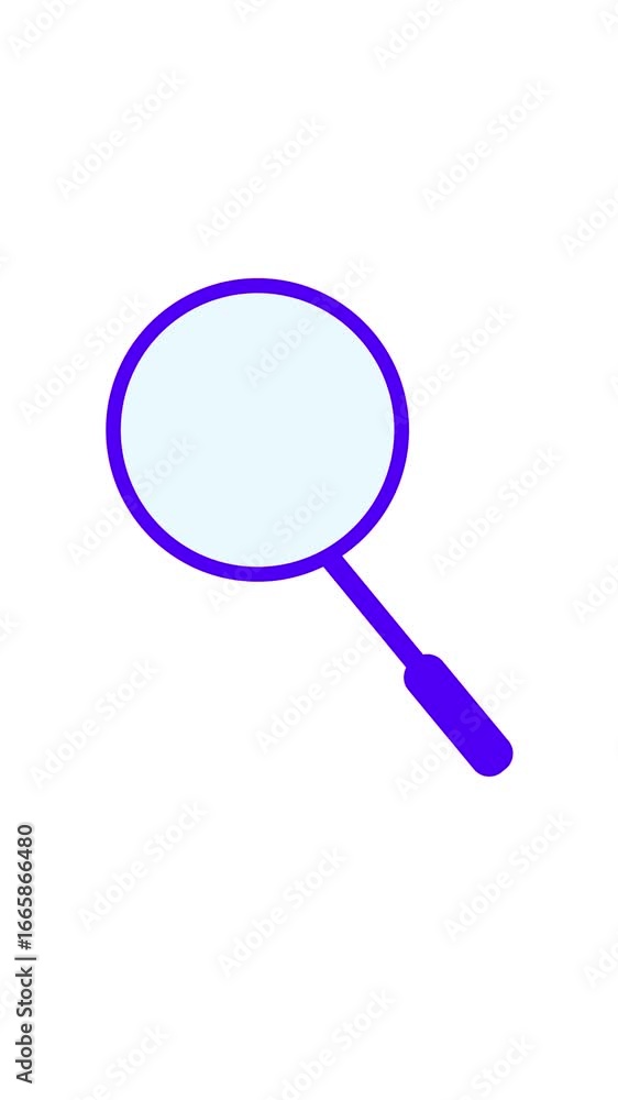 Animated illustration of a simple purple magnifying glass for search and examination. Purple magnifying glass. Animated symbol for search and analysis vertical video. Animated illustration of a simple purple magnifying glass for search and examination. Purple magnifying glass. Animated symbol for search and analysis vertical video.