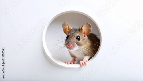 Cute Mouse Peeking from Hole.