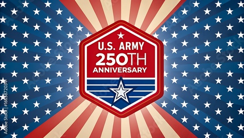 U.s. army 250th anniversary celebration badge with patriotic american flag background
