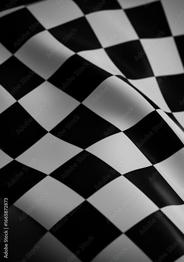 Naklejka premium Realistic Monochrome Checkered Flag Waving with White and Black Squares on Transparent Background