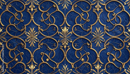 Ornate Blue  Gold Tile Pattern.