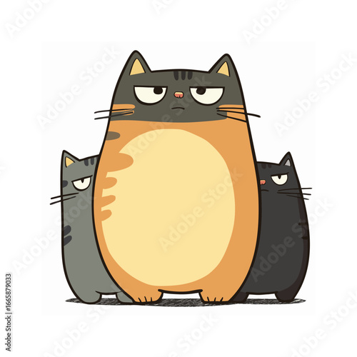 Cartoon Style Grumpy Fat Cats Illustration On transparent background