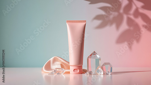 Pink cosmetic tube with crystals and silk pink tube skincare