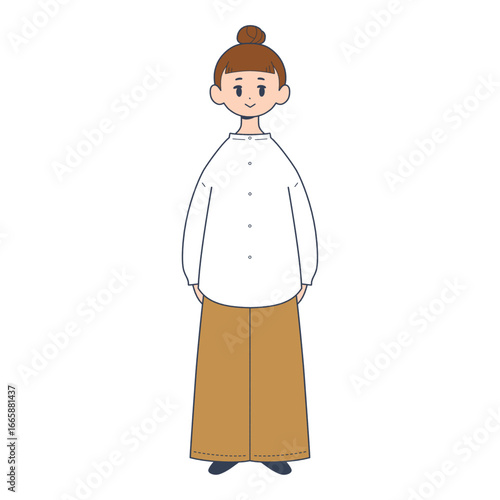 カジュアルな若い女性　全身　シンプルなイラスト