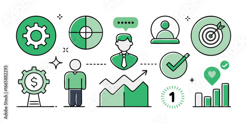 Business strategy and growth concept represented with modern line style icons for presentation and design projects
