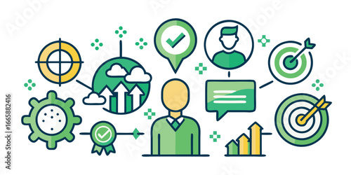 Business strategy vector concept illustration for targeting success growth management and communication with a person centered approach