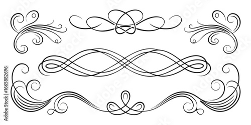 Collection of calligraphic design elements and flourishes for decoration invitations cards and graphic designs ornate borders