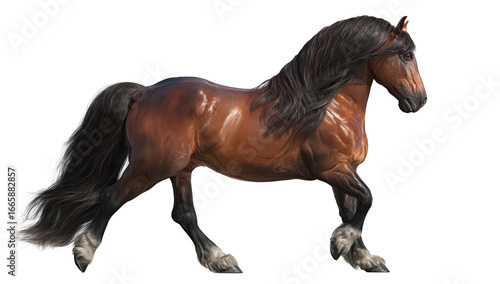 Majestic, chestnut horse in full gallop, dark mane/tail, muscular build