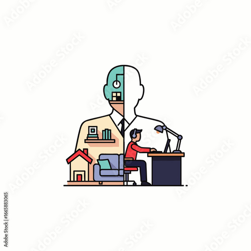 This insightful illustration beautifully visualizes the complex modern challenge of achieving optimal work-life balance while navigating professional and personal demands.