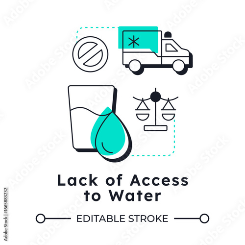 Lack of access to water modern linear concept icon. Shortage of liquid availability. Impact of freshwater crisis. Flat outline elements connected with dotted lines. Creative visual. Easy to edit