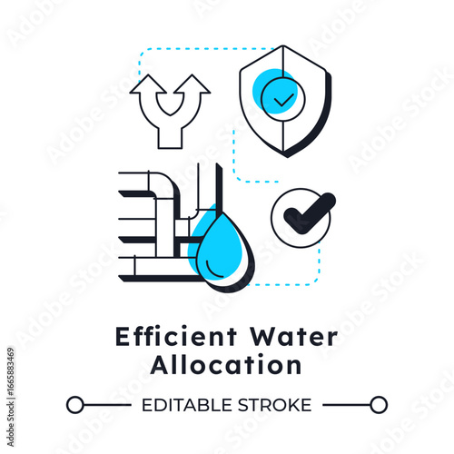 Efficient water allocation modern linear concept icon. Distribution. Strategy for increasing freshwater supply. Flat outline elements connected with dotted lines. Creative visual. Easy to edit