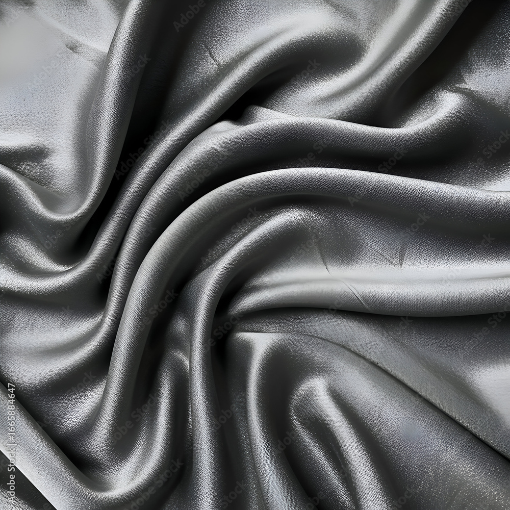 Fototapeta premium Gray silk fabric draped in elegant folds. High-quality, luxurious fabric texture for fashion or interior design projects.