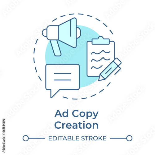 Ad copy creation soft blue concept icon. Advertisement organization, promoting. Round shape line illustration. Abstract idea. Graphic design. Easy to use in presentation, infographic