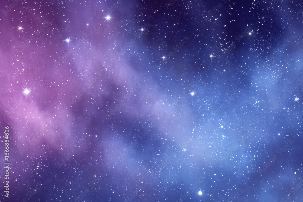 Obraz premium Vibrant contemporary abstract gradient sky background showcasing a blend of purple, pink, and blue hues with scattered stars creating a cosmic atmosphere at twilight