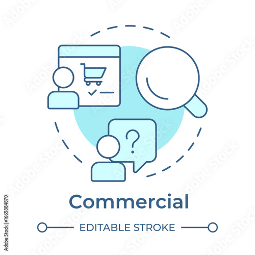 Commercial soft blue concept icon. Online business, ecommerce. Customer service. Round shape line illustration. Abstract idea. Graphic design. Easy to use in presentation, infographic