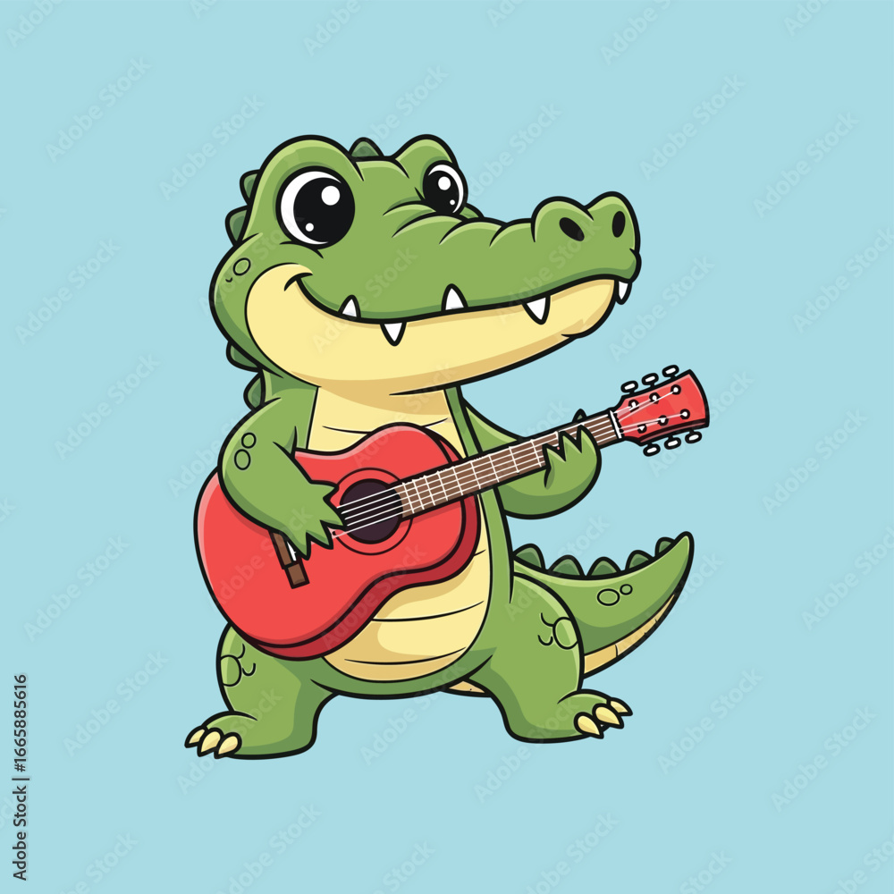 Fototapeta premium Cute Cartoon Crocodile Playing Guitar Illustration