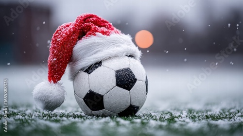 Wallpaper Mural A soccer ball in a Santa hat on a snowy field, ideal for the holidays. Torontodigital.ca