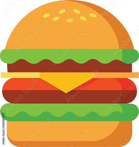 Delicious vegan burger stacked high with lettuce, tomato, avocado, and a chickpea patty - vector art