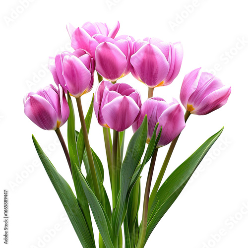 Wallpaper Mural Close-up shot of a bouquet of vibrant pink tulips, fresh, with green stems and leaves Torontodigital.ca