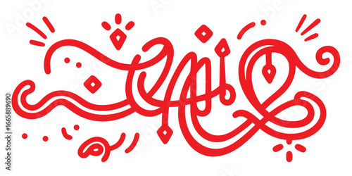 Red arabic style calligraphy decorative line art design element oriental middle eastern art isolated on white background
