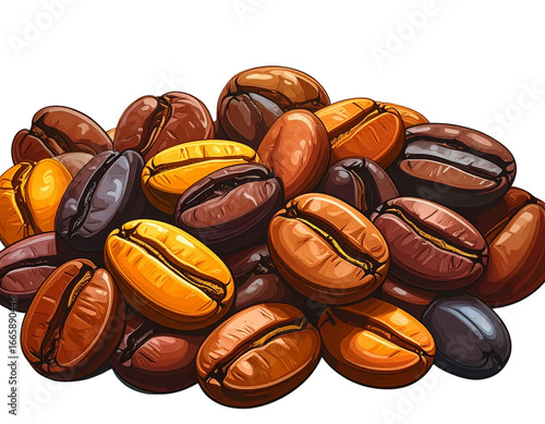  Cartoon-Style Heap of Dark Roasted Coffee Beans, Playful Vector Illustration