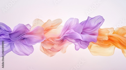 A digital illustration of three overlapping, stylized flowers in purple, pink, and orange.
