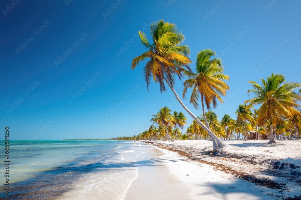 Obraz premium Tropical beach scene with palm trees (1)