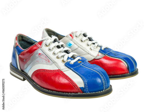 Classic Retro Bowling Shoes in Red, White, and Blue, Isolated on Transparent Background