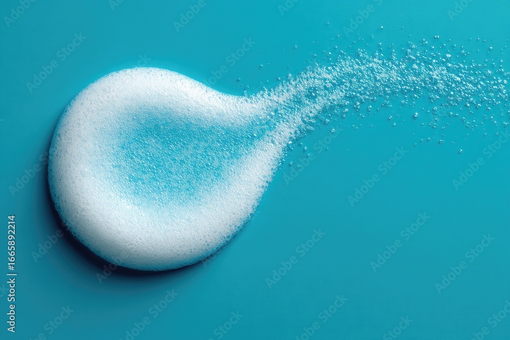 Fototapeta premium White foam blob on teal surface