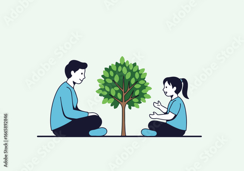 A father and daughter discuss nature, a concept in climate psychology for fostering environmental hope and future responsibility