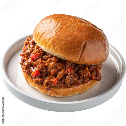 Delicious sloppy joe sandwich isolated on transparent background
