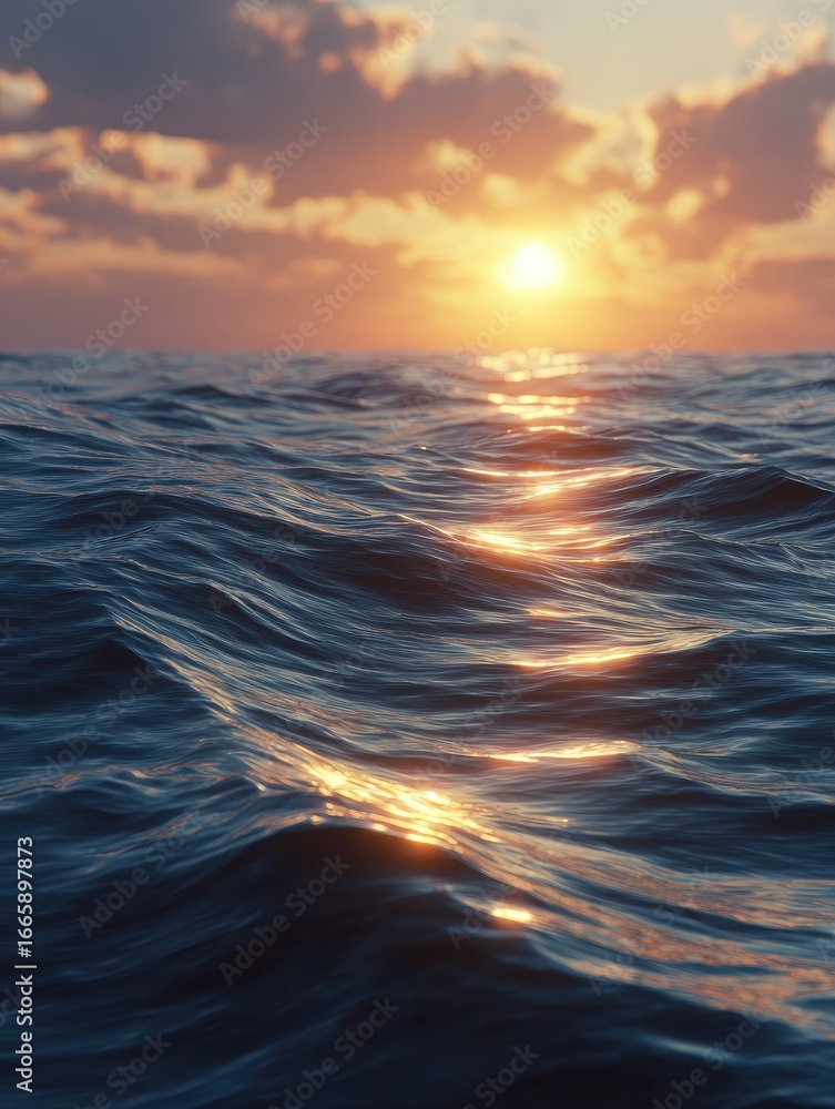 Fototapeta premium waves gently rolling on a serene ocean surface during sunset