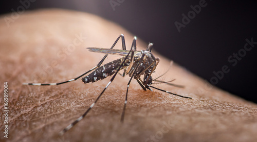 Cuadro en lienzo Aedes aegypti mosquito biting human skin and spreading diseases.