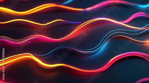 A vibrant abstract composition of curved lines in various colors, creating a dynamic and energetic visual effect.