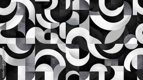 A geometric pattern of black and white shapes.