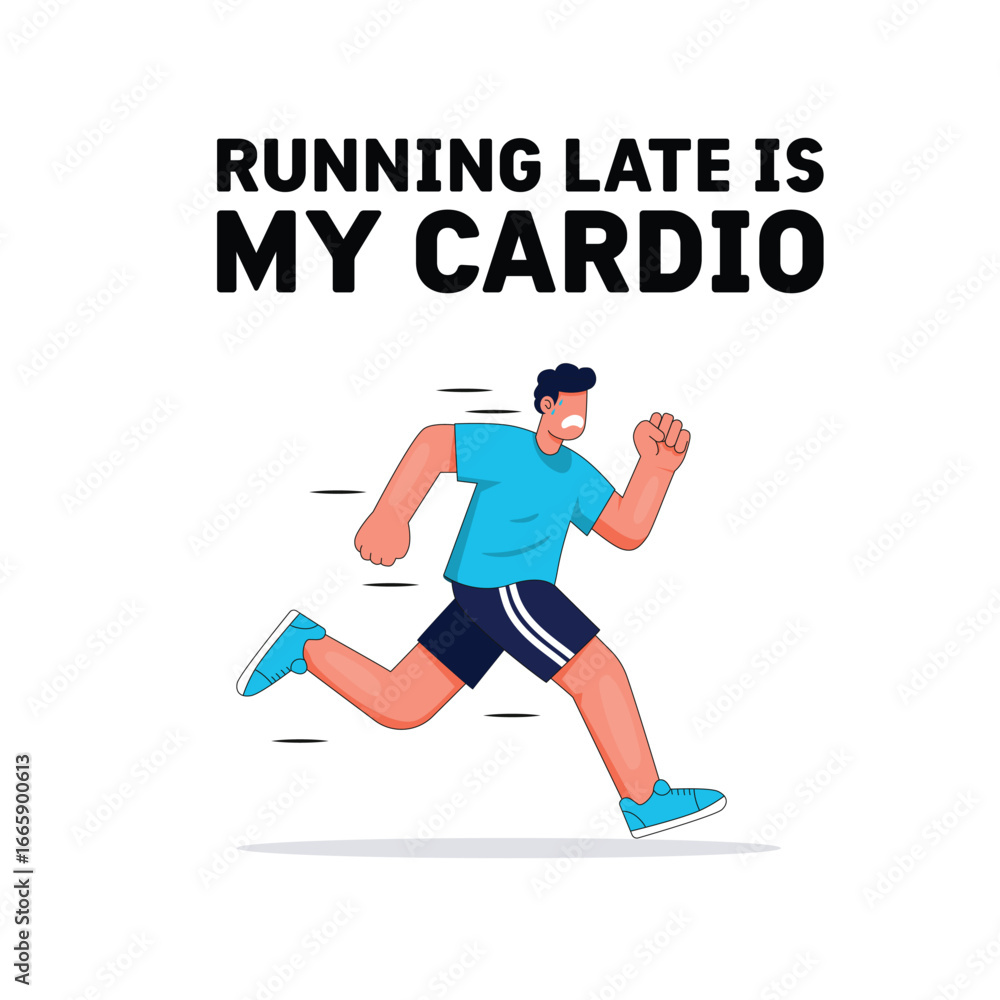 Fototapeta premium Motivational Cartoon Illustration of Running With Funny Fitness Quote