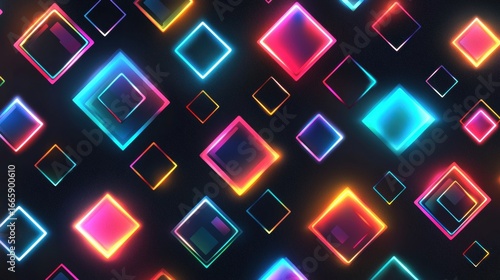 A vibrant display of multicolored squares and rectangles, each glowing with a unique color and pattern, arranged in a seemingly random yet harmonious manner.