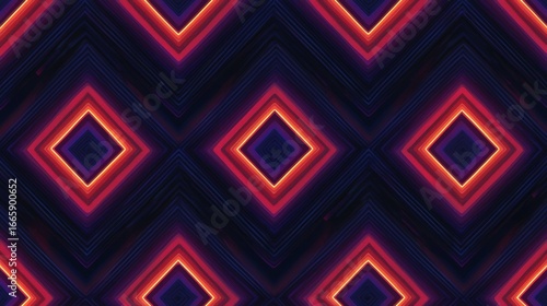 A repeating pattern of diamond shapes in shades of purple, orange, and red.