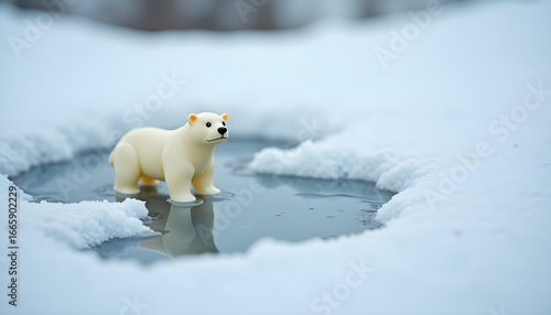 Melting Memories: A Polar Bear Toy in a Melted Snow Puddle