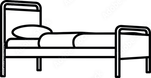 Simple line art drawing of a bed with pillow and blanket in a clean minimalist style vector