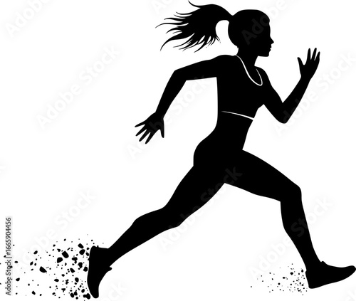 Stylized silhouette of athletic looking female runner running. EPS version.