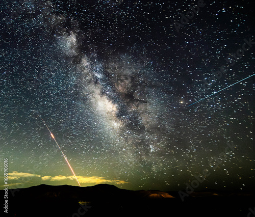 Night Missile Interception Over Israel with Milky Way